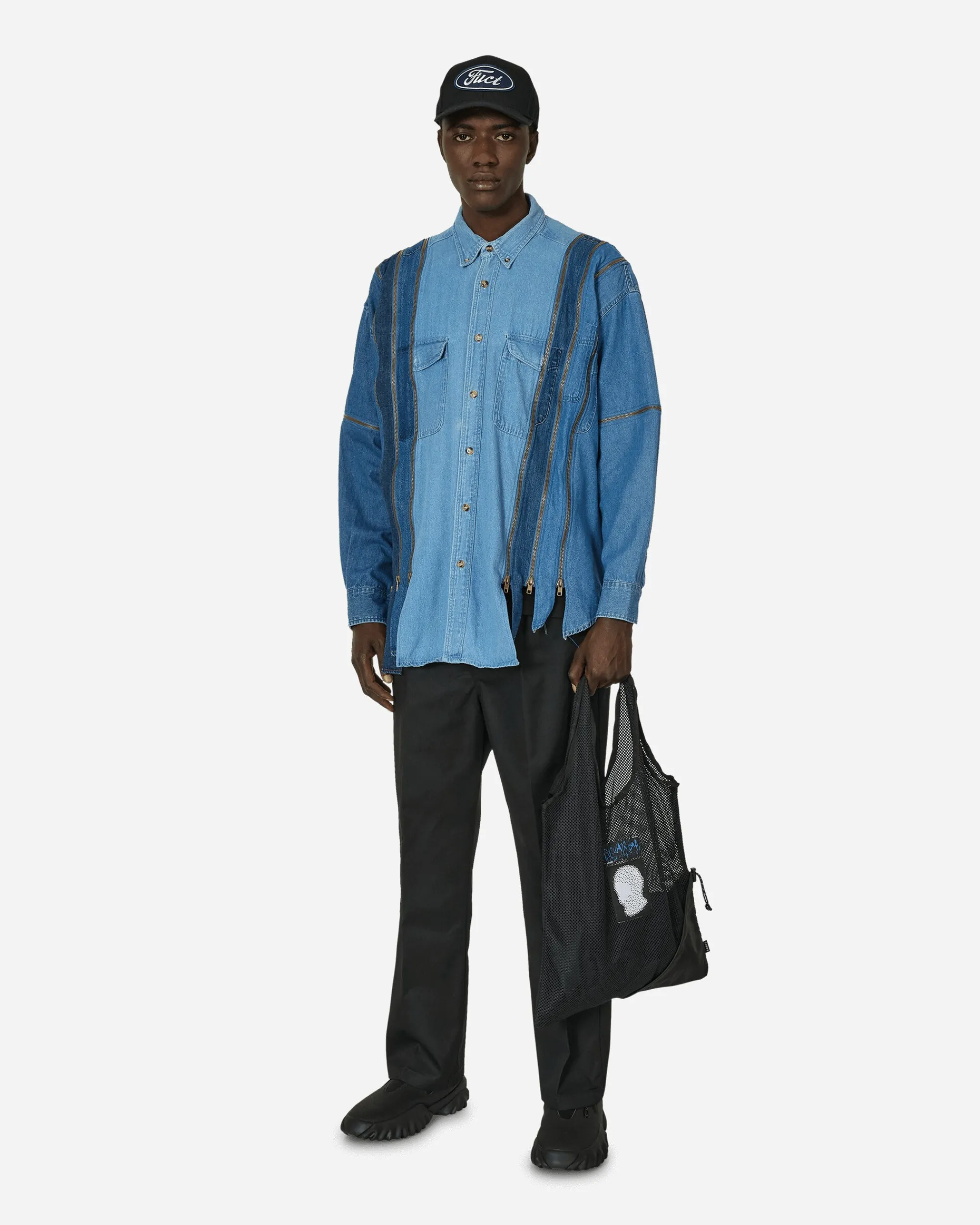 Needles Shirts^7 Cuts Zipped Wide Denim Shirt Blue