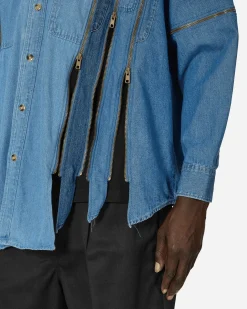 Needles Shirts^7 Cuts Zipped Wide Denim Shirt Blue