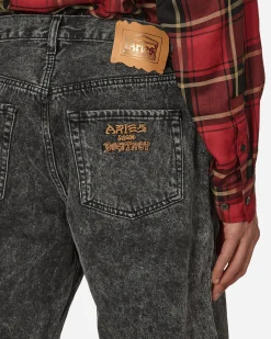 Aries Shorts^Acid Wash Denim Shorts Black