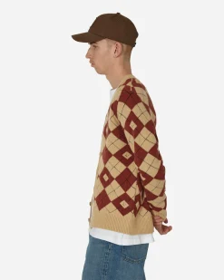 Acne Studios Knitwear^Argyle Jacquard Cardigan Biscuit Beige / Deep Red