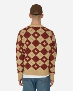 Acne Studios Knitwear^Argyle Jacquard Cardigan Biscuit Beige / Deep Red