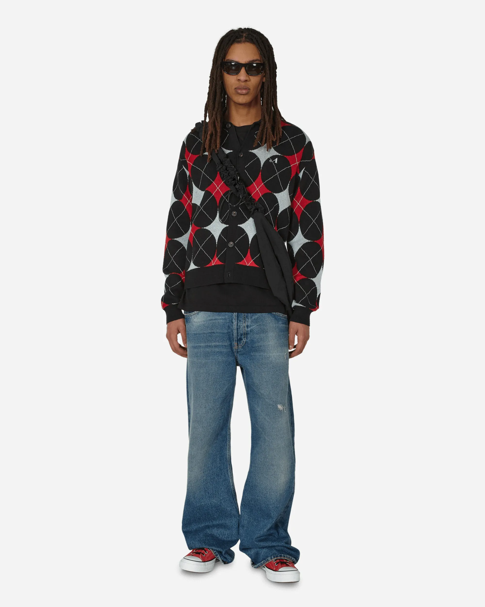 Awake NY Knitwear^Argyle Knit Cardigan Black
