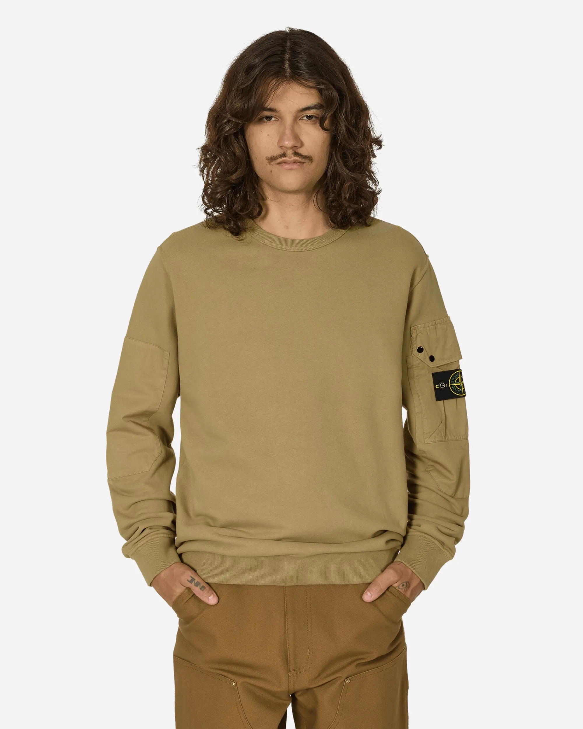 Stone Island Sweatshirts^Arm Pocket Crewneck Sweatshirt Biscuit