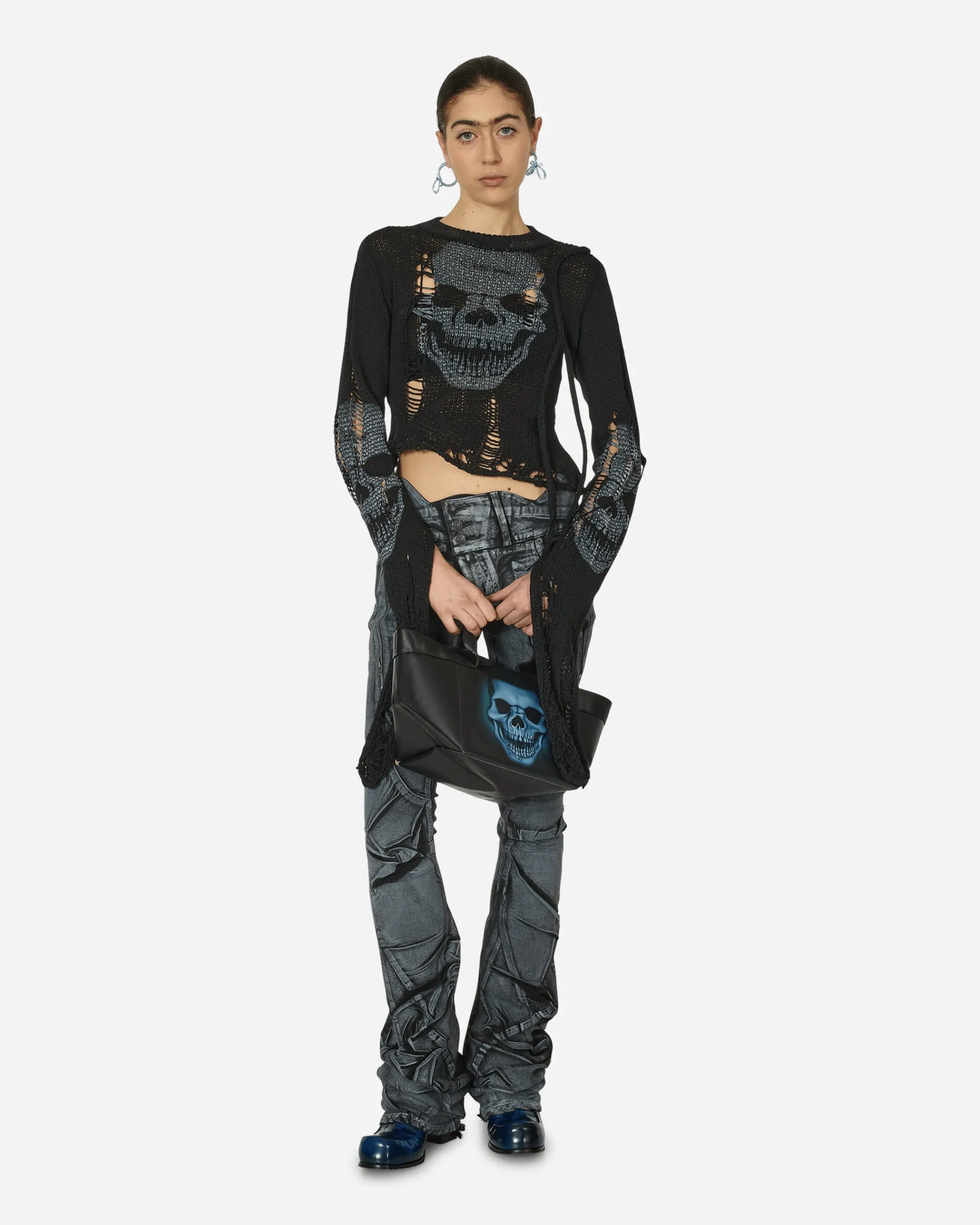 Ottolinger Pants^Big Waistband Drape Denim Pants Black / White