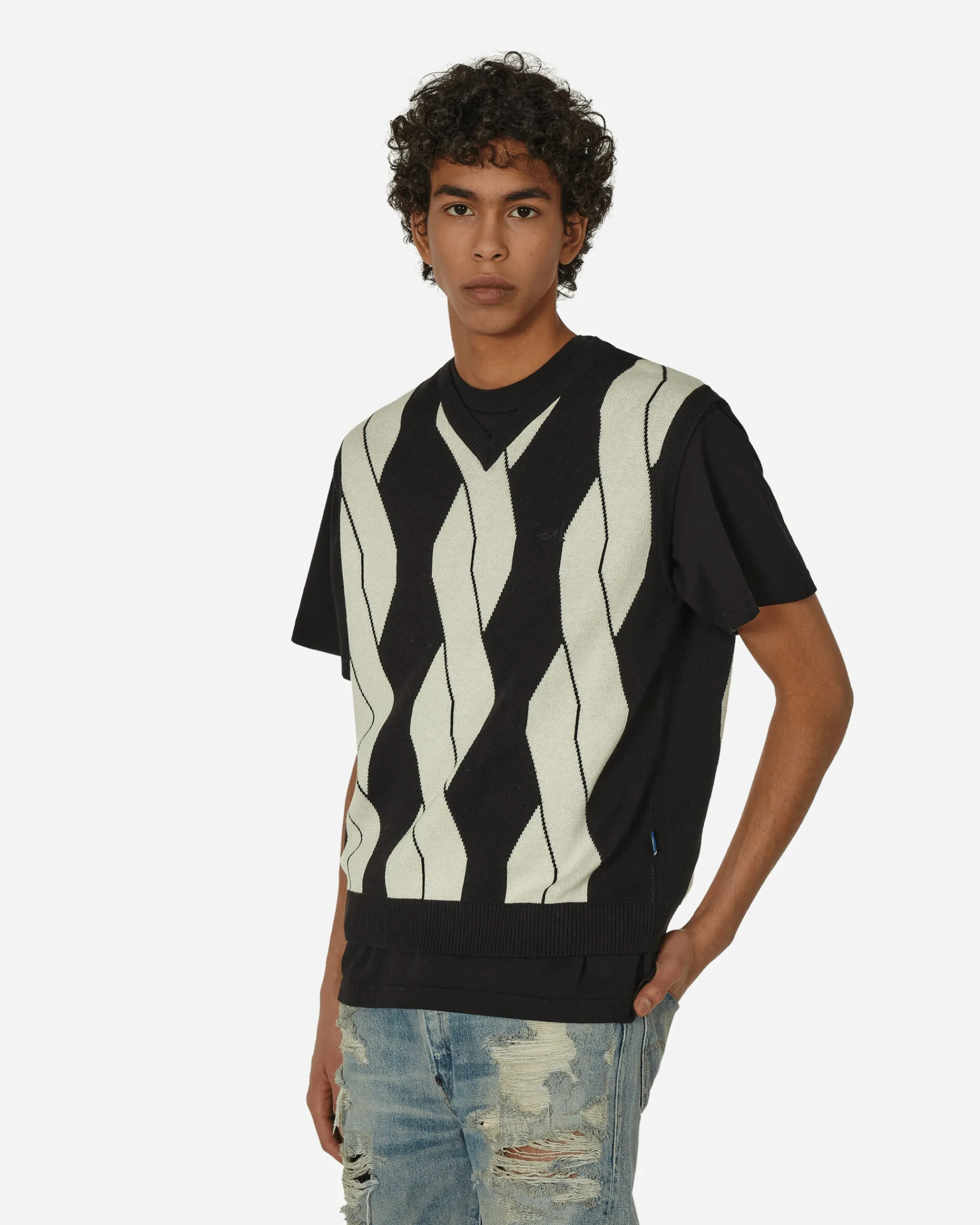 Awake NY Knitwear^Cable Sweater Vest Black / White