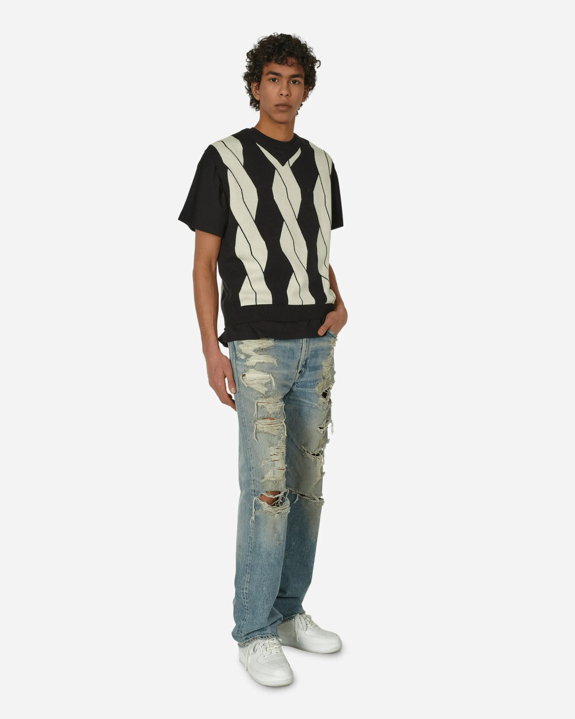 Awake NY Knitwear^Cable Sweater Vest Black / White