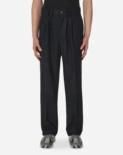 Paccbet Pants^Checked Pleated Trousers Blue