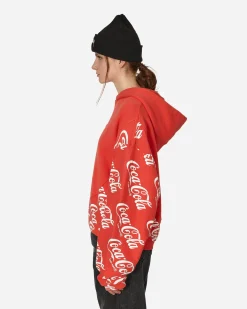 ERL Sweatshirts^Coca-Cola Swirl Hooded Sweatshirt Red