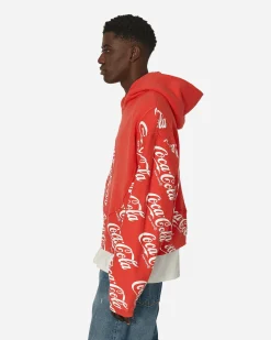 ERL Sweatshirts^Coca-Cola Swirl Hooded Sweatshirt Red