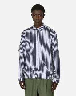 sacai Shirts^Cotton Poplin Shirt Navy Stripe