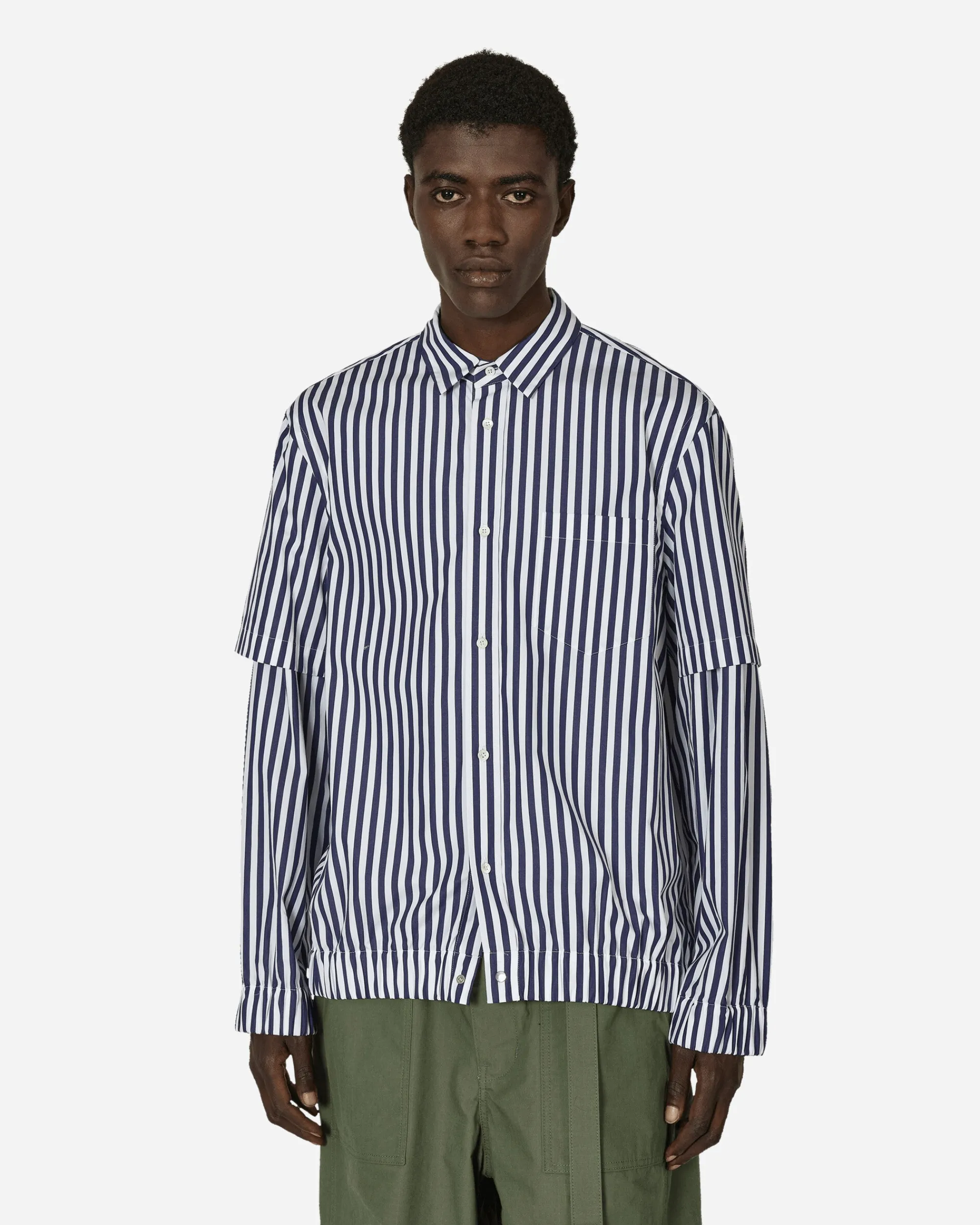 sacai Shirts^Cotton Poplin Shirt Navy Stripe