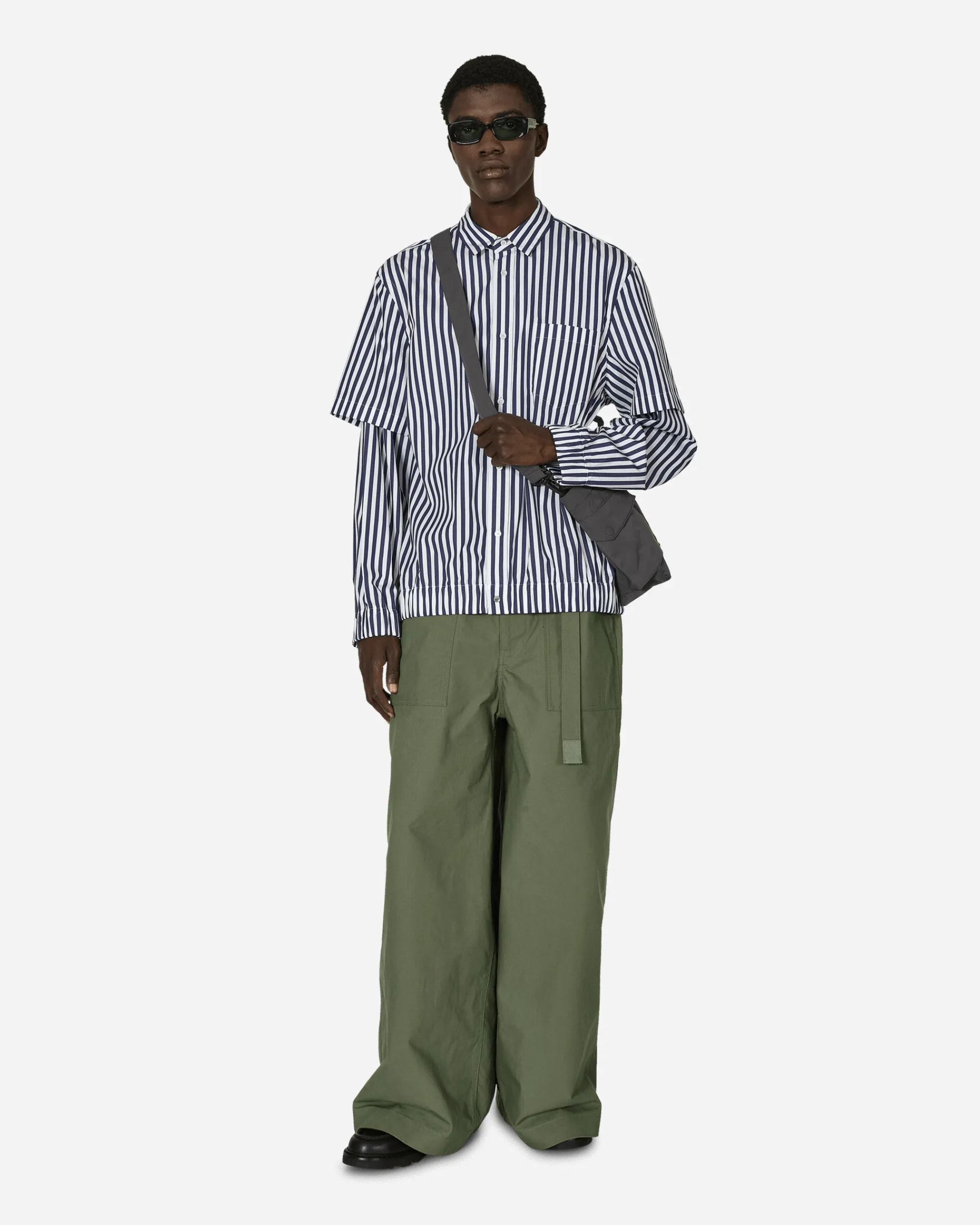 sacai Shirts^Cotton Poplin Shirt Navy Stripe