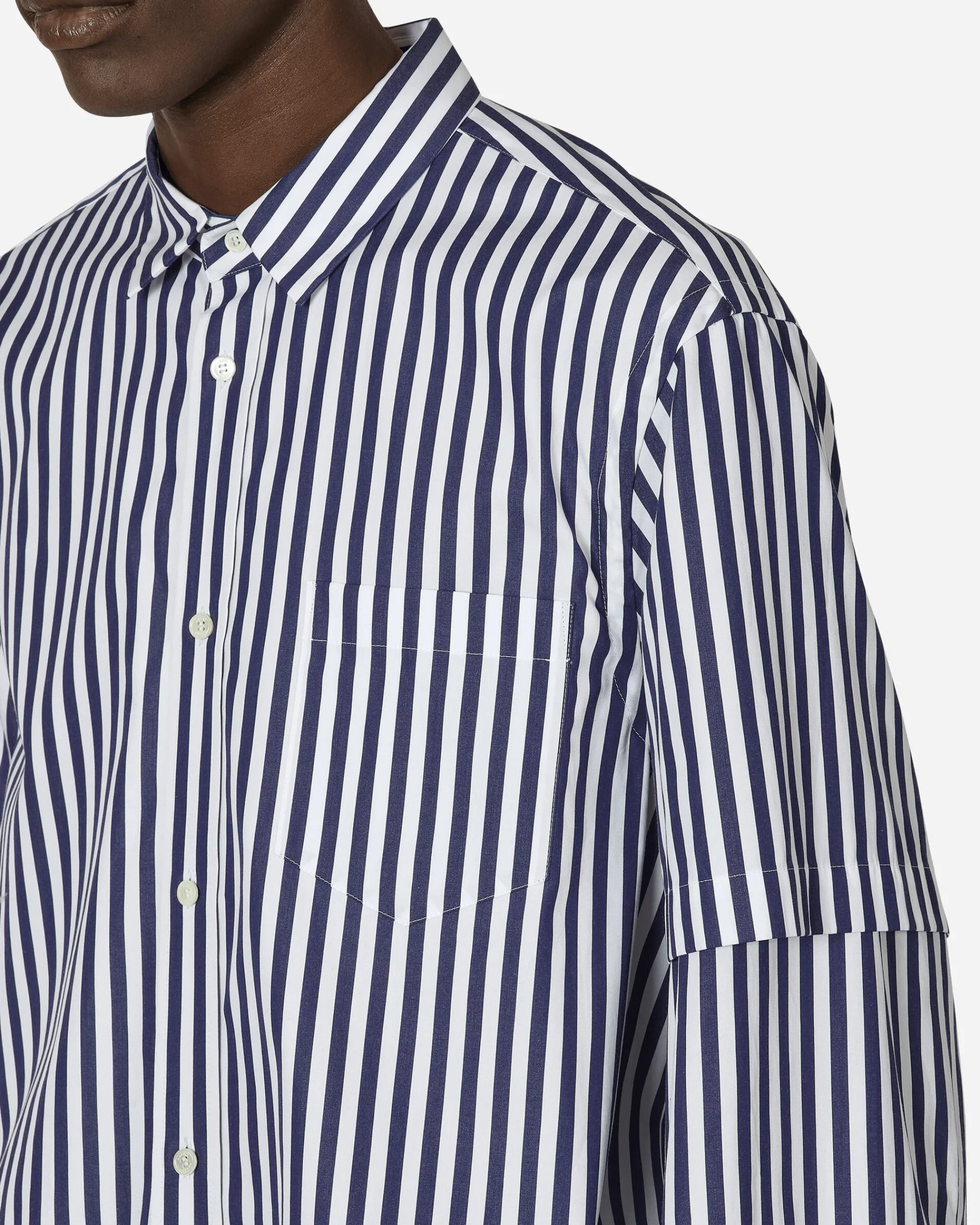 sacai Shirts^Cotton Poplin Shirt Navy Stripe