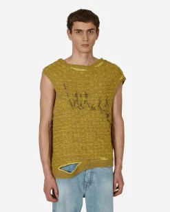 Vitelli Knitwear^Crochet Logo Stitch Basket Gilet Yellow