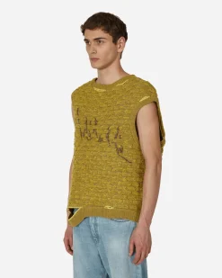 Vitelli Knitwear^Crochet Logo Stitch Basket Gilet Yellow