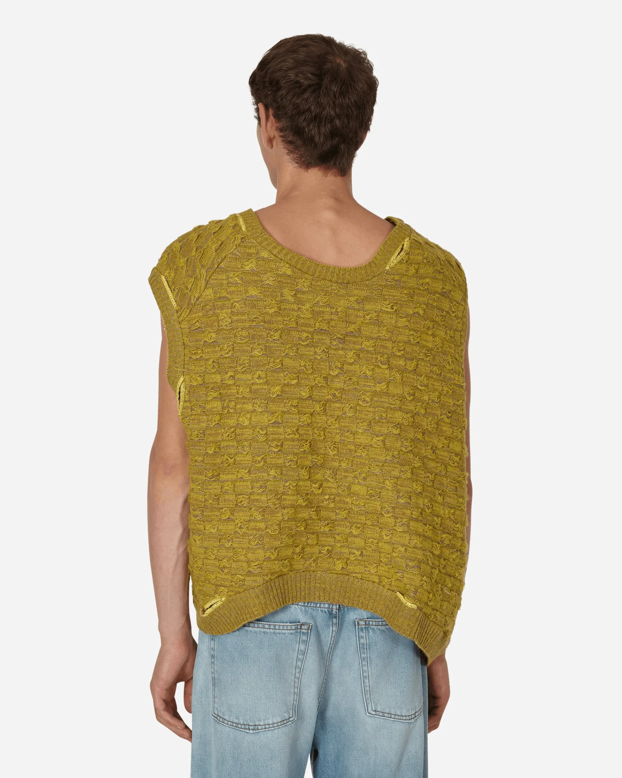 Vitelli Knitwear^Crochet Logo Stitch Basket Gilet Yellow