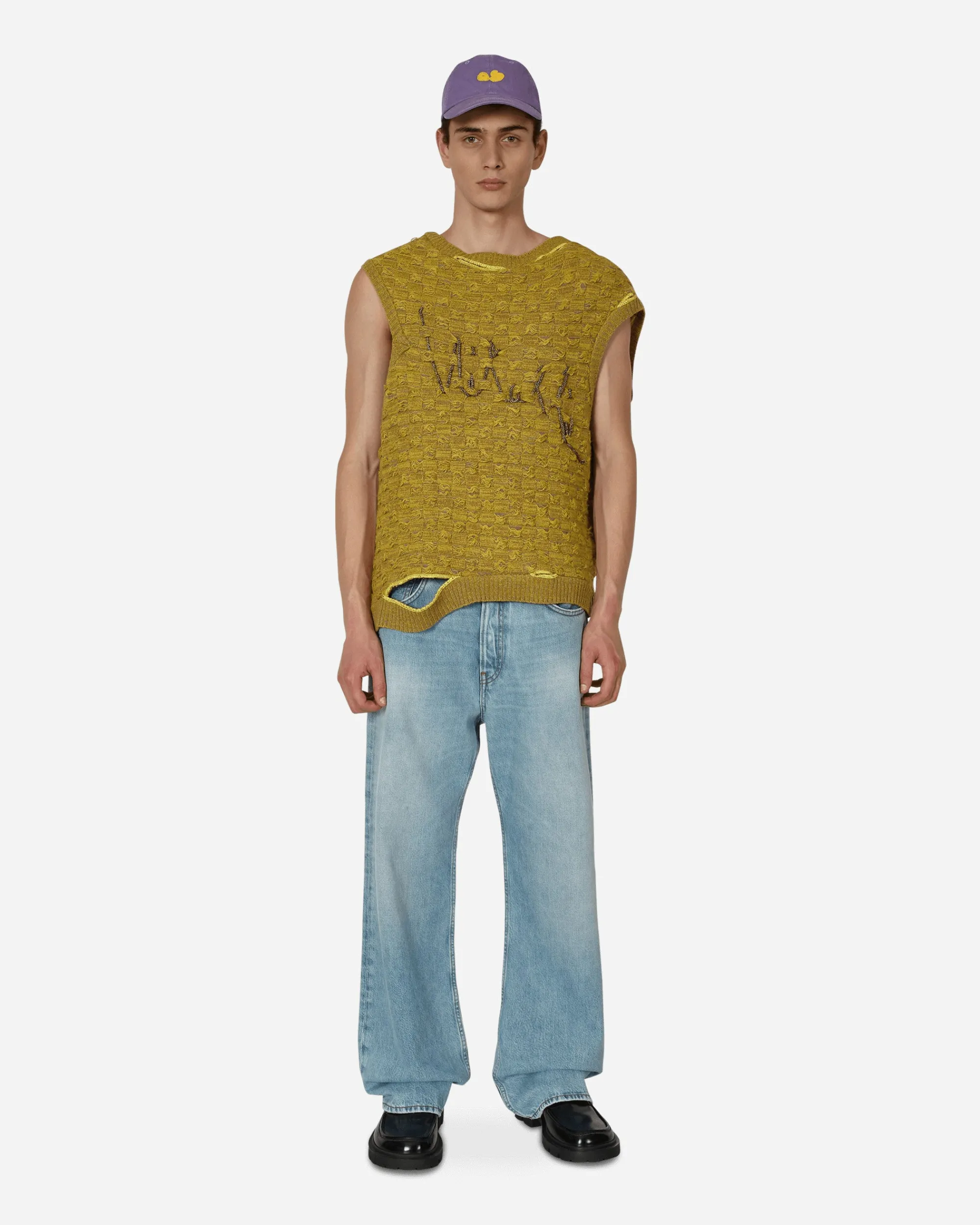 Vitelli Knitwear^Crochet Logo Stitch Basket Gilet Yellow