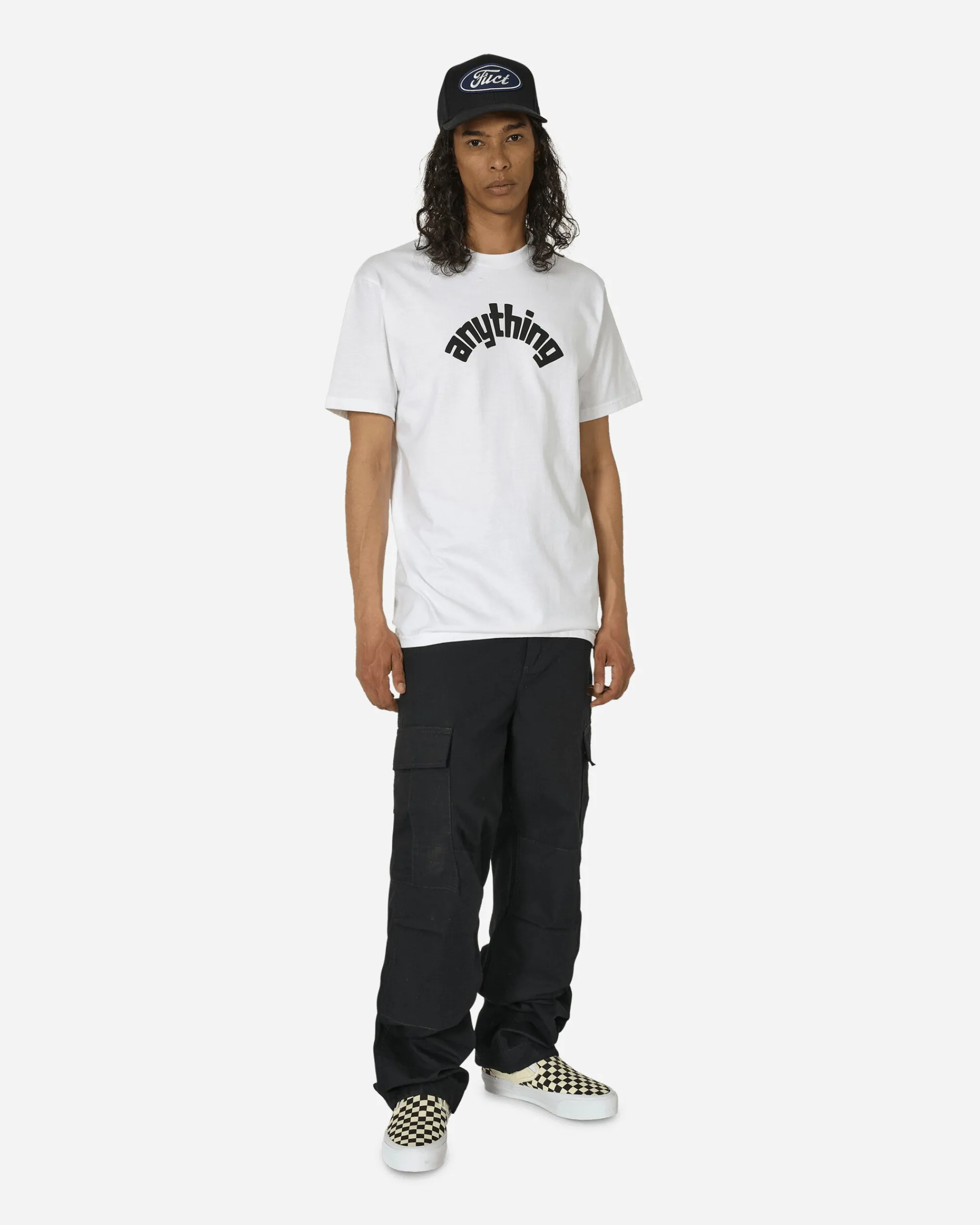 aNYthing T-Shirts^Curved Logo T-Shirt White / Black