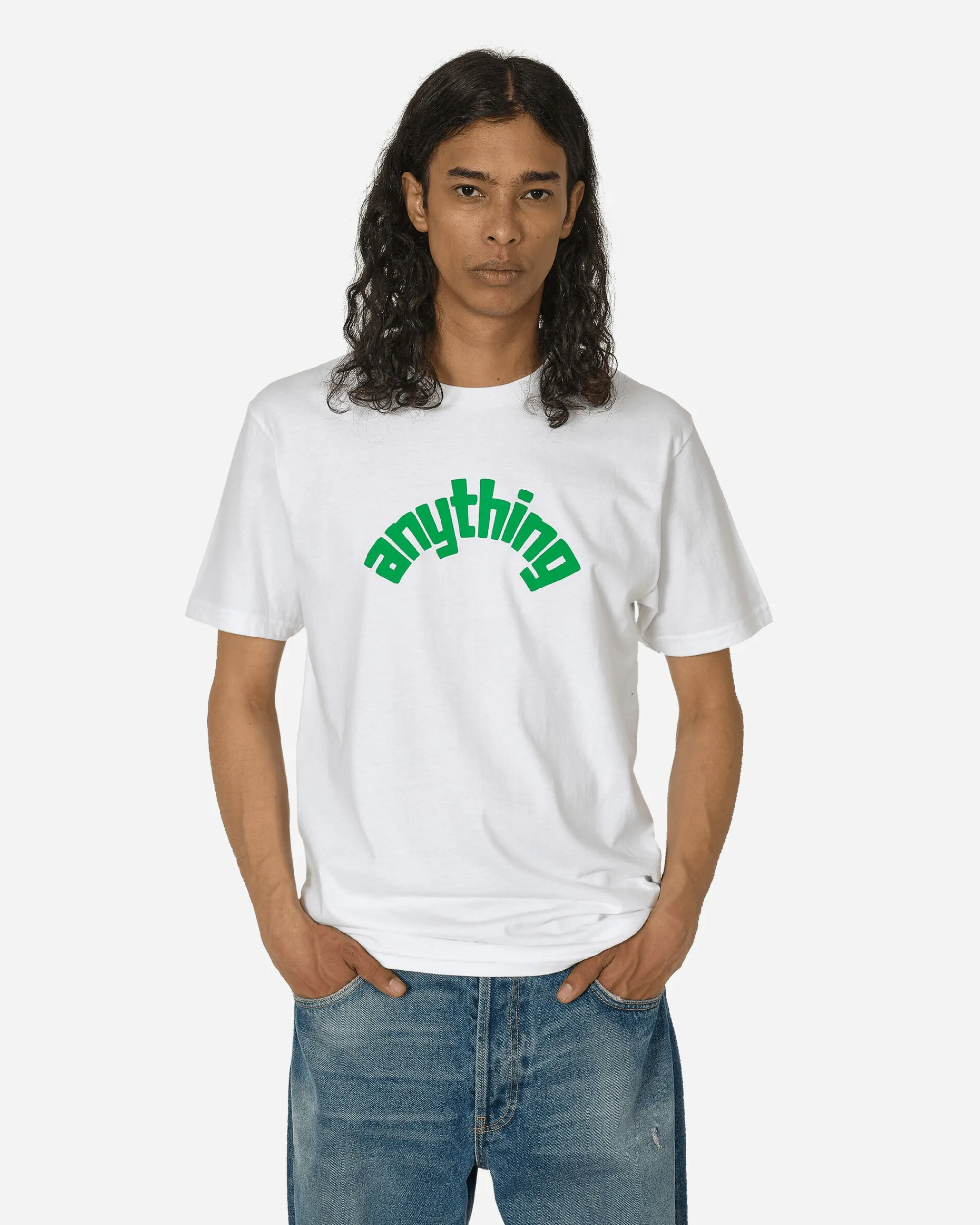 aNYthing T-Shirts^Curved Logo T-Shirt White / Green
