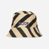 Bode Hats|Hats^Domino Stripe Bucket Hat Ecru / Black
