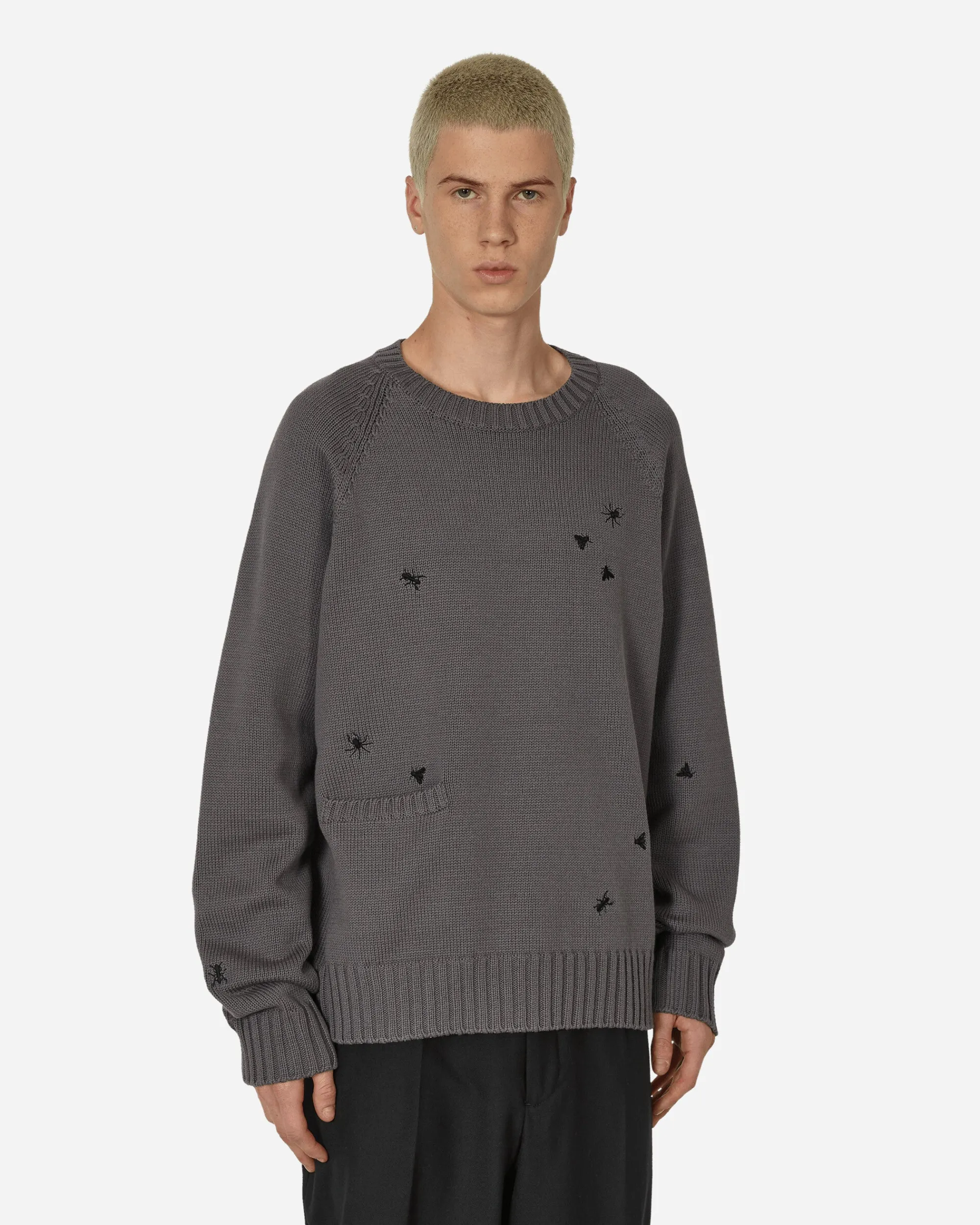 Undercover Knitwear^Embroidered Crewneck Sweater Grey