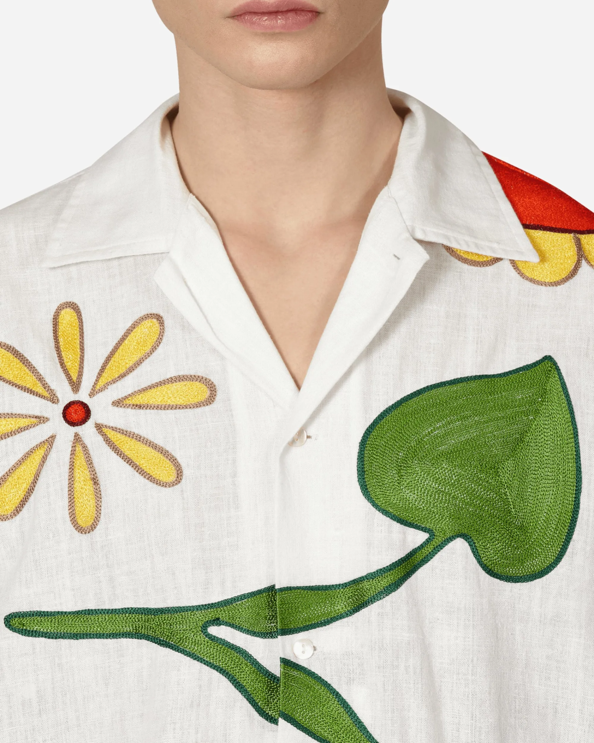Sky High Farm Shirts^Embroidered Flower Shirt White