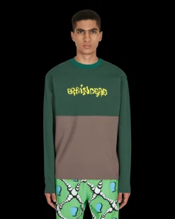 Brain Dead T-Shirts^Embroidered Football Longsleeve T-Shirt Green