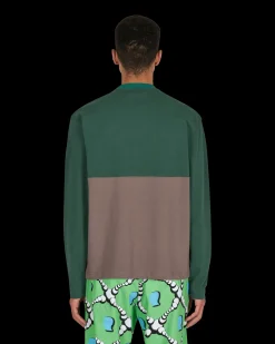 Brain Dead T-Shirts^Embroidered Football Longsleeve T-Shirt Green