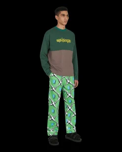 Brain Dead T-Shirts^Embroidered Football Longsleeve T-Shirt Green