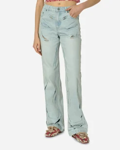 MARRKNULL Pants^Embroidery Cutout Folds Jeans Blue