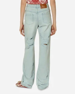MARRKNULL Pants^Embroidery Cutout Folds Jeans Blue