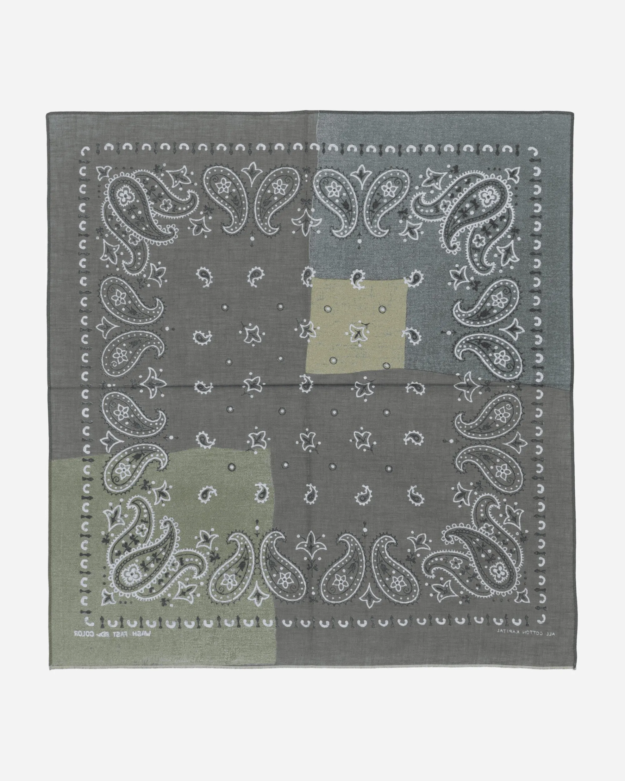 KAPITAL Gloves And Scarves|Gloves And Scarves^Fastcolor Selvedge Bandana (Paisley Patchwork) Khaki
