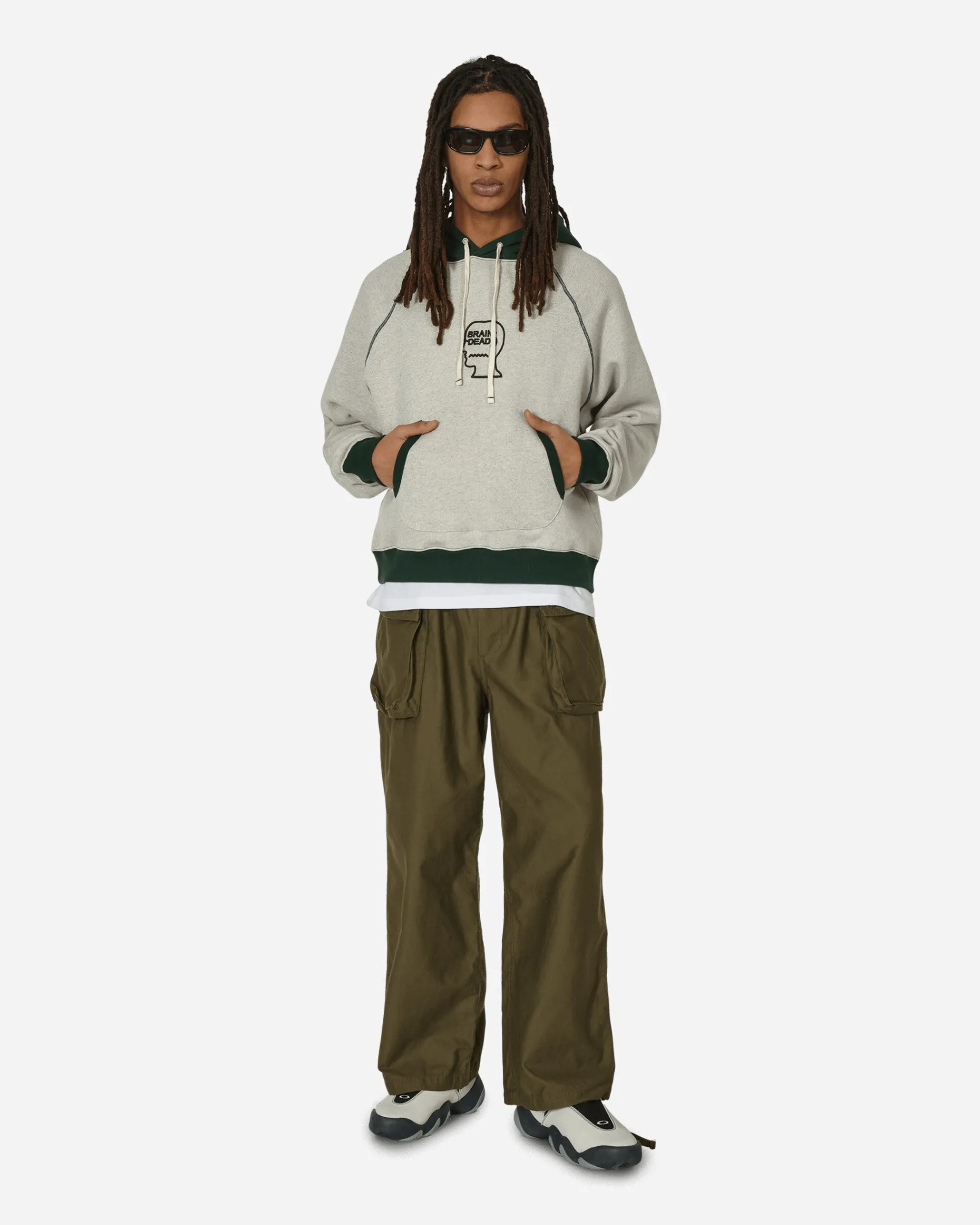 Brain Dead Sweatshirts^Fleece Logo Head Raglan Hoodie Oatmeal