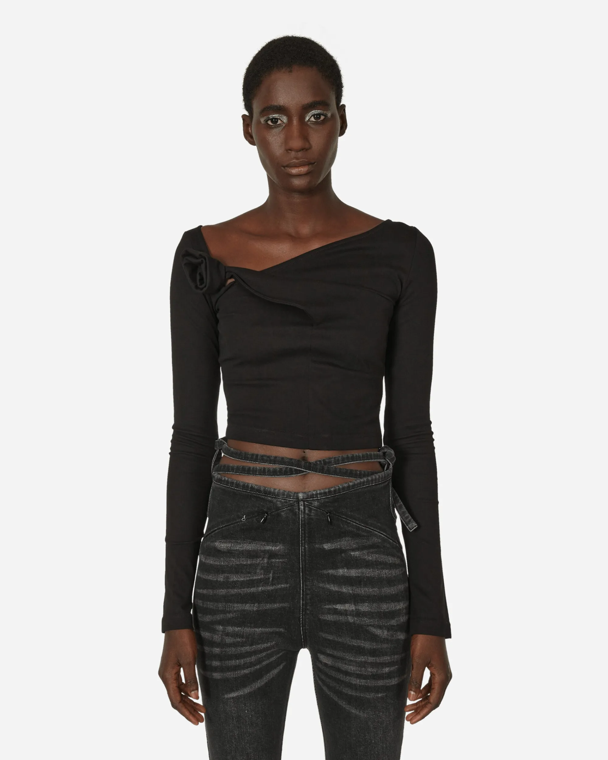 MARRKNULL T-Shirts^Floral Asymmetric Longsleeve Top Black