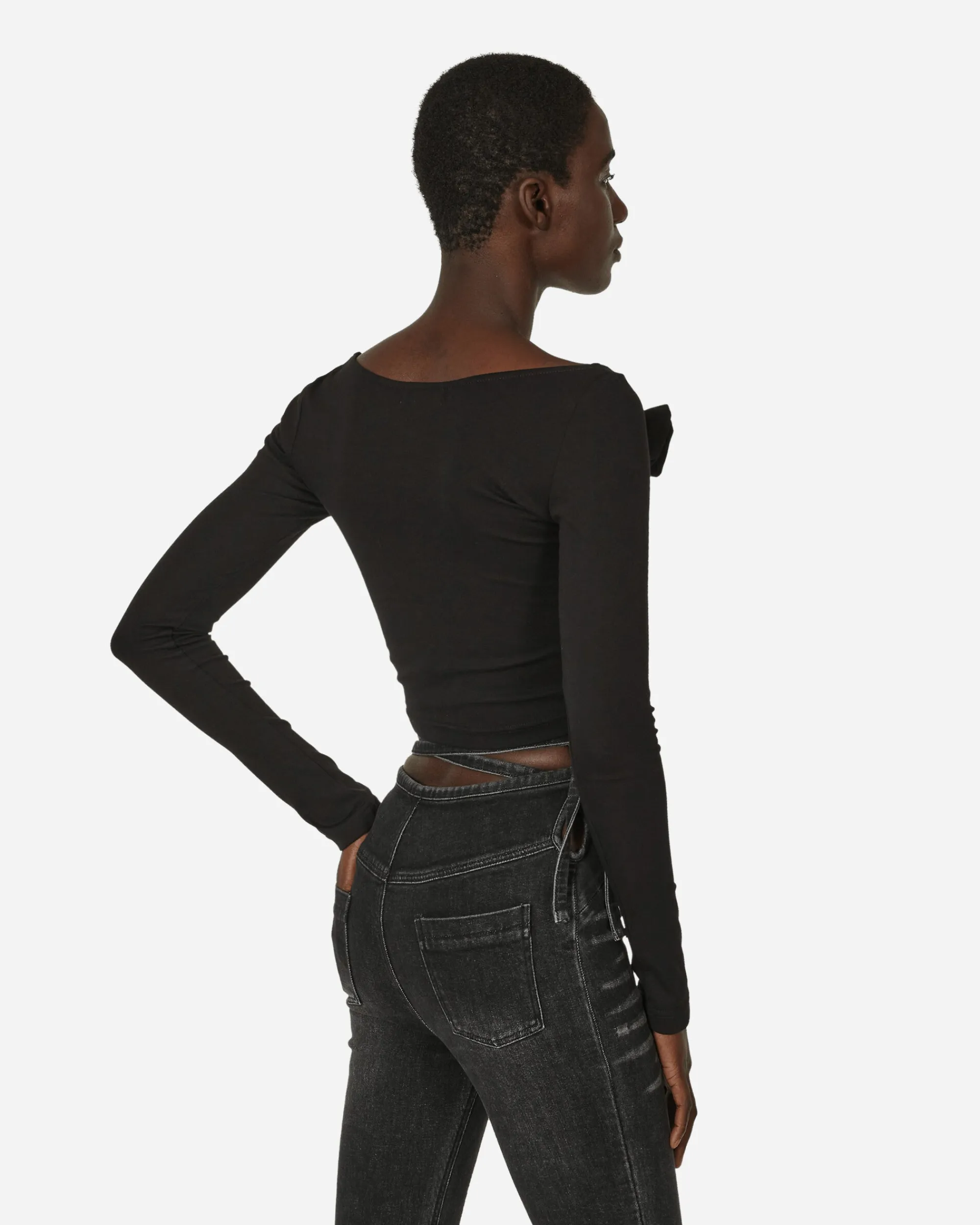 MARRKNULL T-Shirts^Floral Asymmetric Longsleeve Top Black