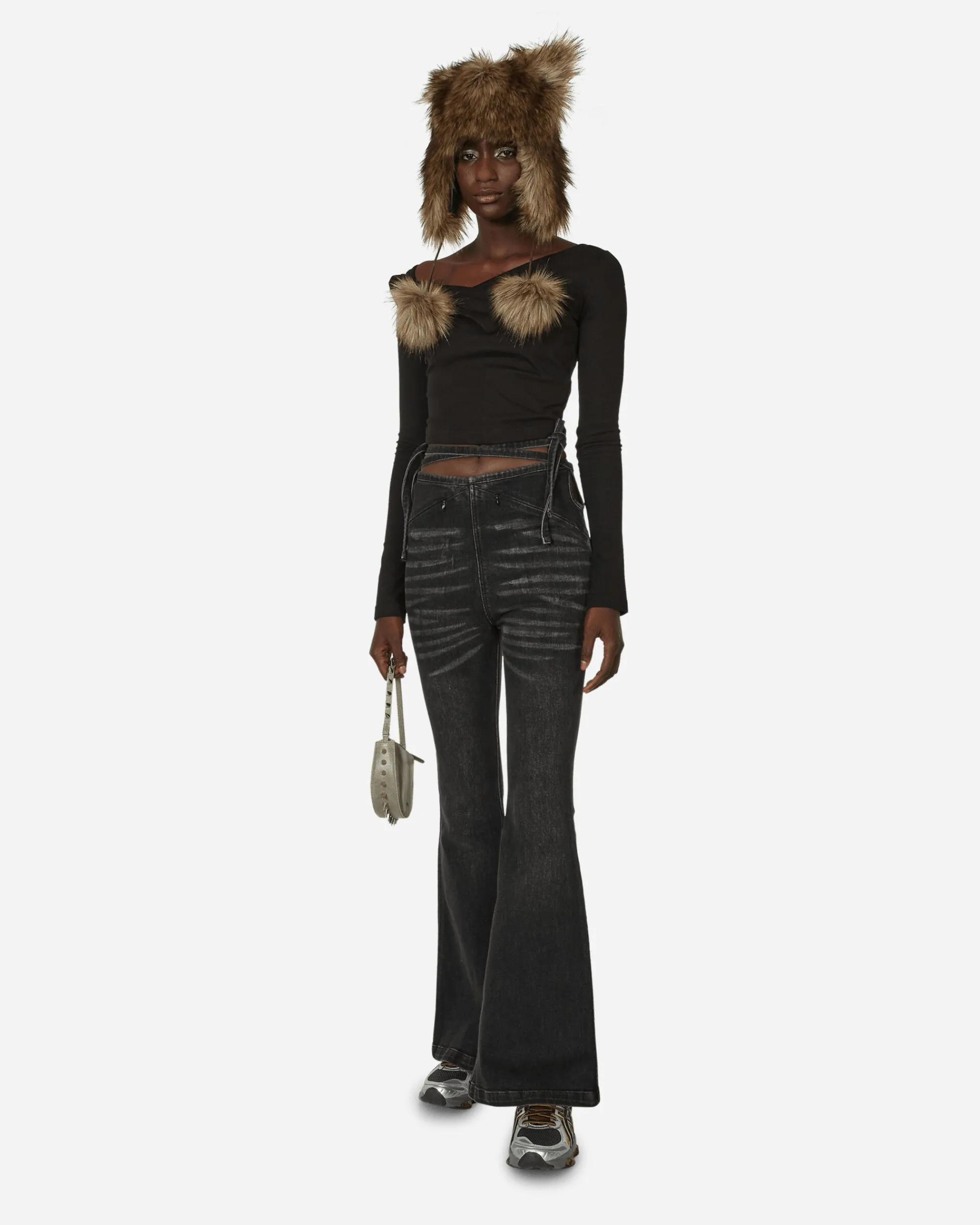 MARRKNULL T-Shirts^Floral Asymmetric Longsleeve Top Black