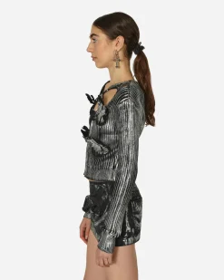 MARRKNULL Knitwears^Floral Rib Cardigan Black