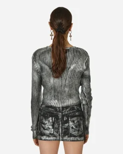 MARRKNULL Knitwears^Floral Rib Cardigan Black