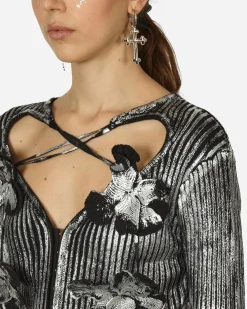 MARRKNULL Knitwears^Floral Rib Cardigan Black