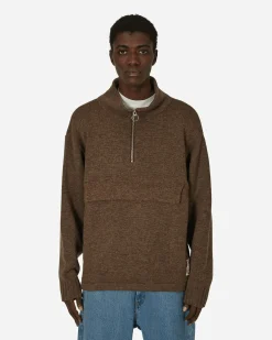 KAPITAL Knitwear^5G Shetland Wool Half Zip Anorak Moca