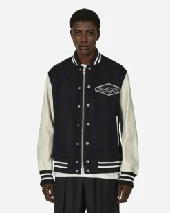 sacai Coats And Jackets^Gonz Wool Melton x Leather Jacket Navy / Off White