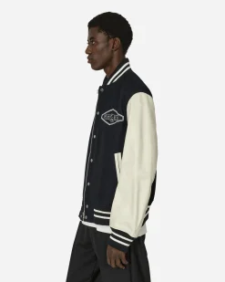 sacai Coats And Jackets^Gonz Wool Melton x Leather Jacket Navy / Off White
