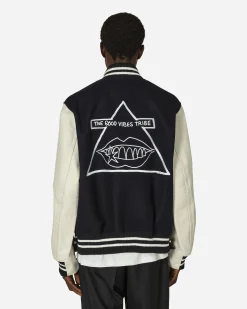 sacai Coats And Jackets^Gonz Wool Melton x Leather Jacket Navy / Off White