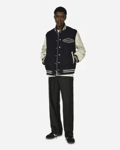 sacai Coats And Jackets^Gonz Wool Melton x Leather Jacket Navy / Off White