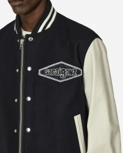 sacai Coats And Jackets^Gonz Wool Melton x Leather Jacket Navy / Off White