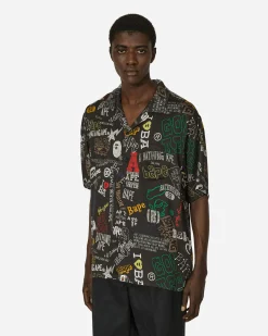 A Bathing Ape Shirts^Hand Draw Open Collar Shirt Black