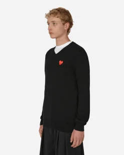 Comme Des Garçons Play Knitwear^Heart V-Neck Sweater Black