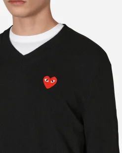 Comme Des Garçons Play Knitwear^Heart V-Neck Sweater Black