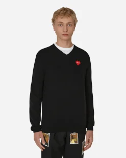 Comme Des Garçons Play Knitwear^Invader Heart V-Neck Sweater Black
