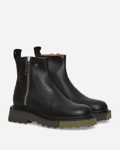 Off-White Boots^Leather Sponge Zip Boots Black